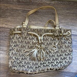 Michael Kors Tan and Gold Shoulder Bag